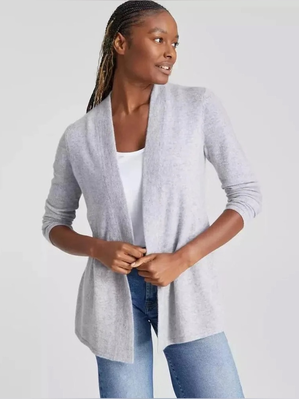 Charter Club Cashmere Duster Sweater in Icy Grey M NWT